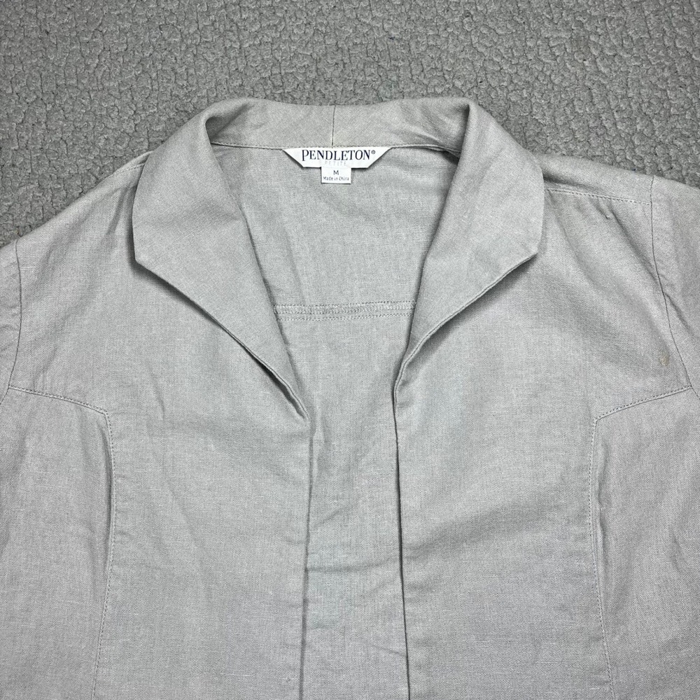 Pendleton Blazer Women PM Linen Blend Open Front Gray Coastal Minimalist - Picture 2 of 11